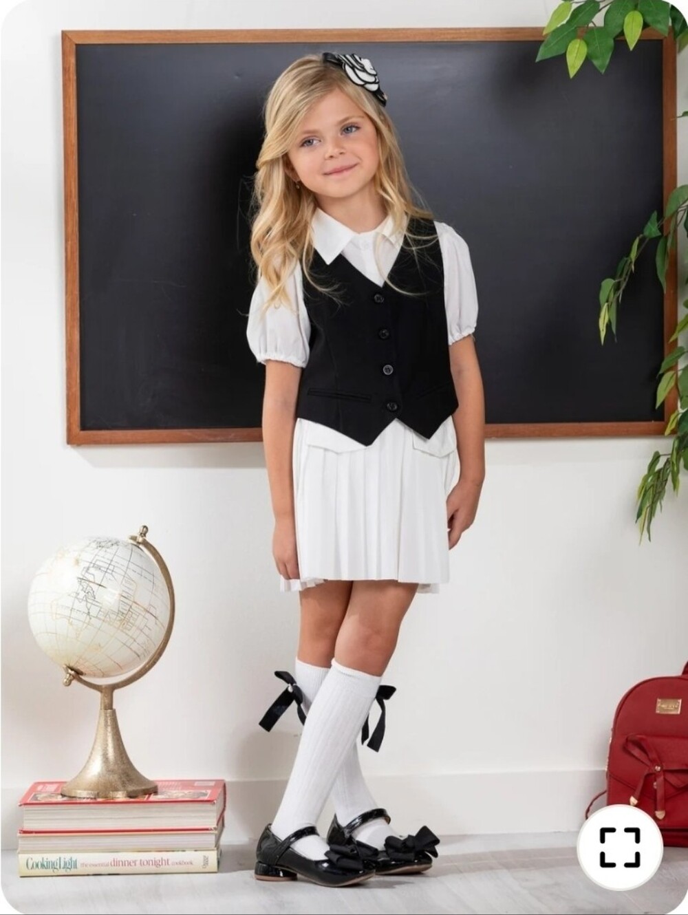 Girls Size 10 Black and White Button Down Vest With Polo Shirt 2pcs Nwt - Picture 2 of 3